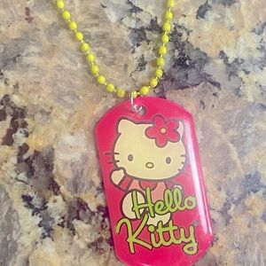 Hello Kitty Sanrio 2014 Neon Yellow Dog Tag Necklace